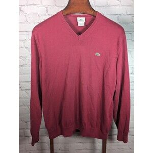 Lacoste Mens Red V-Neck Cotton Sweater Size 7 XL
